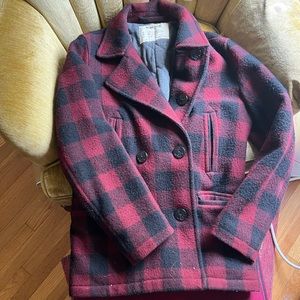 Bonobos Red and Black Checkered Pea Coat